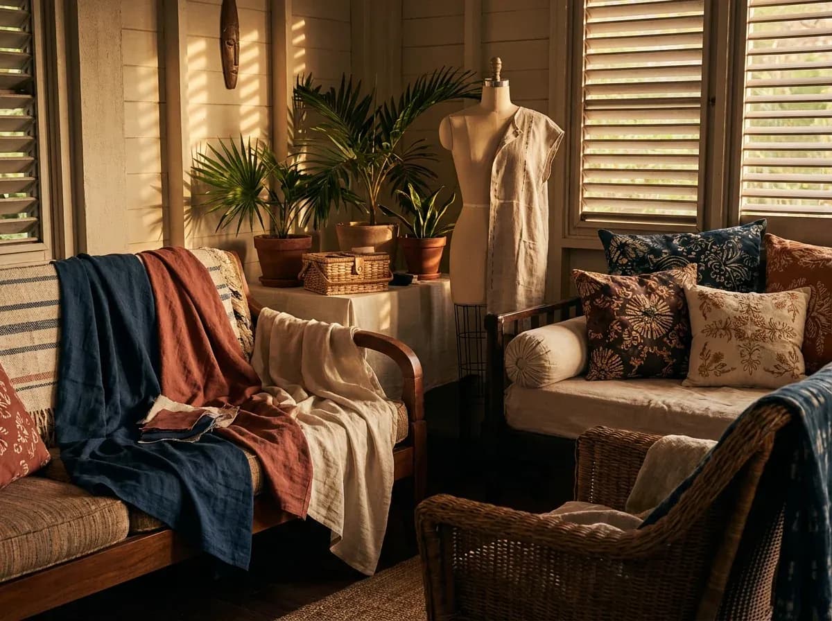 Abeds home lifestyle scene with layered textiles