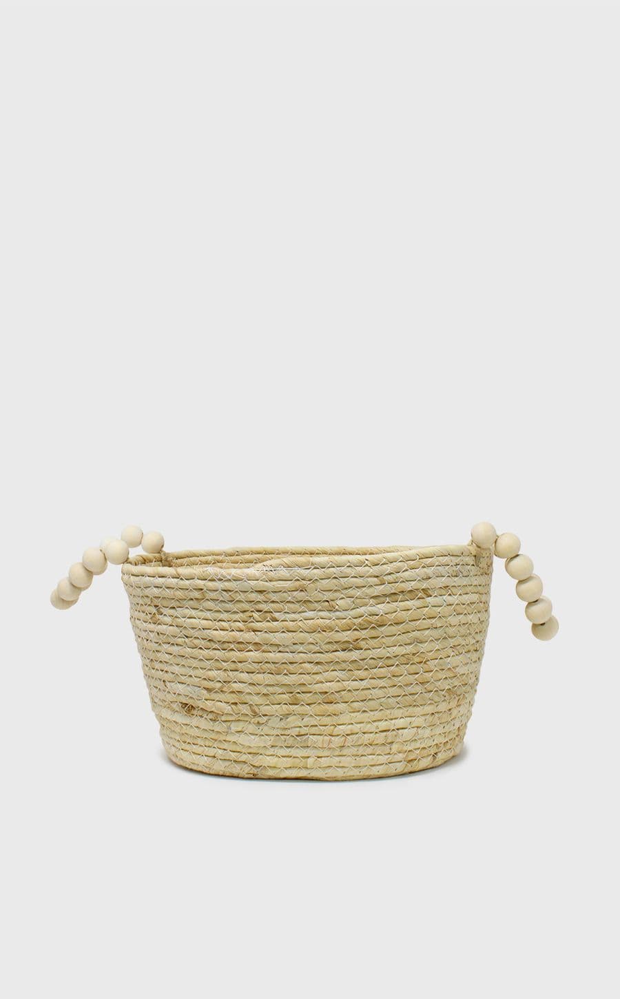 Wooden Beaded Handle Basket Sm