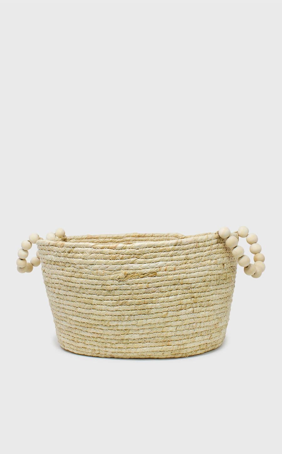 Wooden Beaded Handle Basket Md
