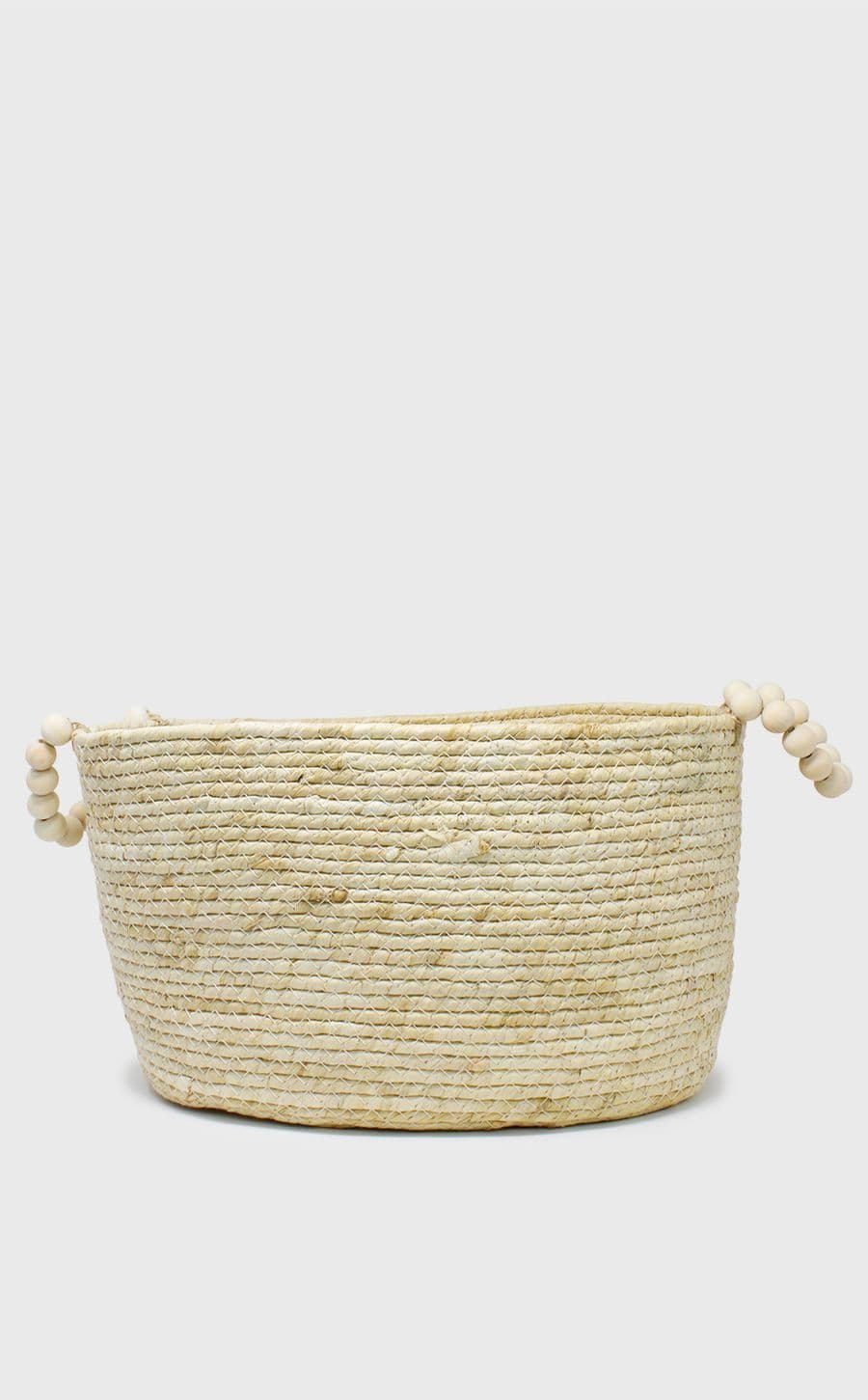 Wooden Beaded Handle Basket Lg