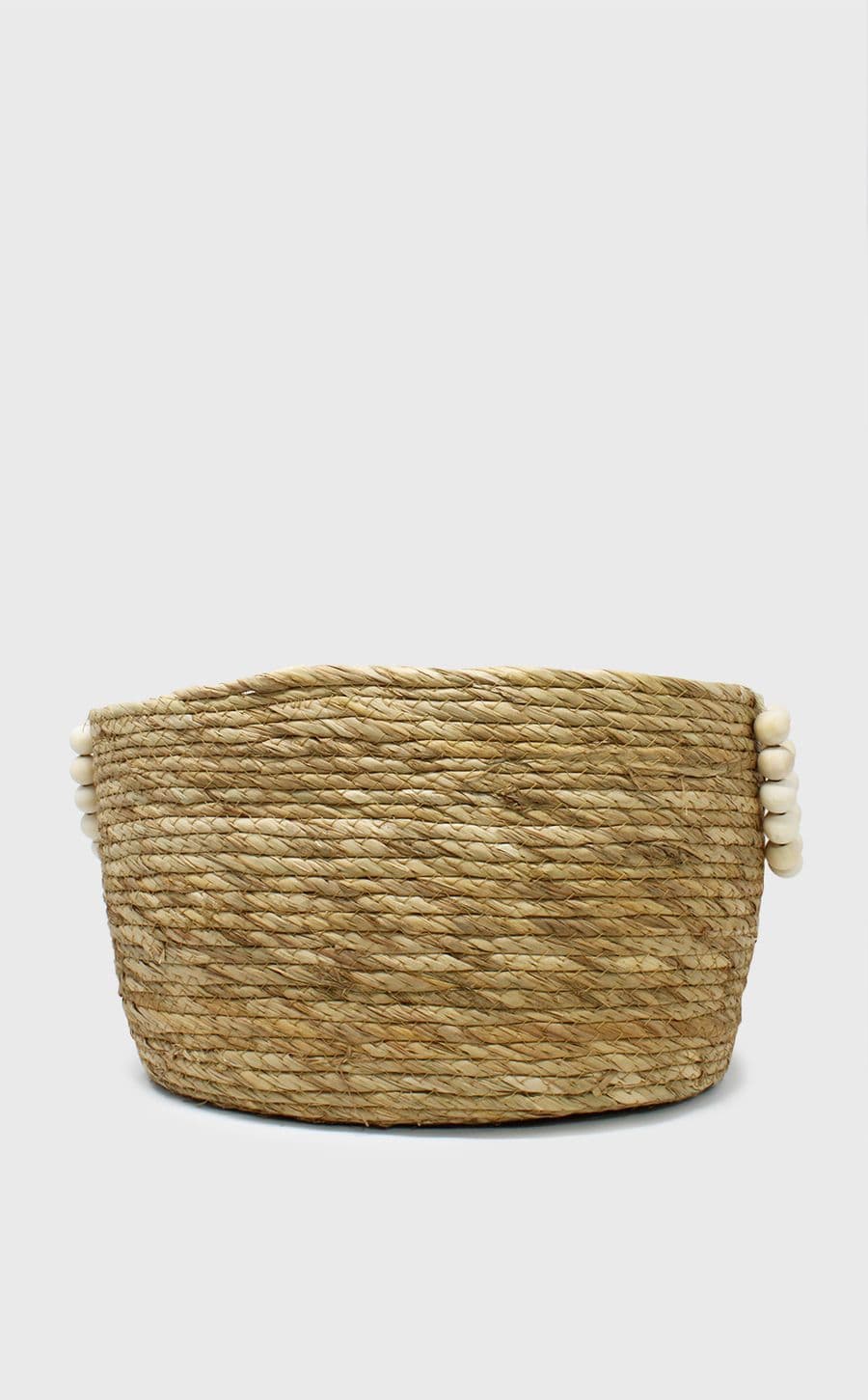 Wooden Beaded Handle Basket Lg